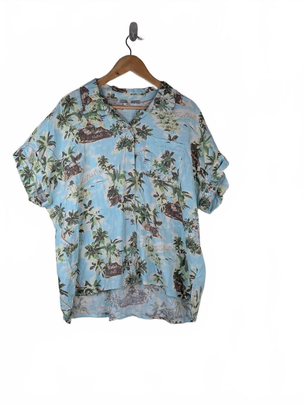 Casa Cabana Hawaiian Print Linen Blend Short Sleeve Button Front Shirt XXL
